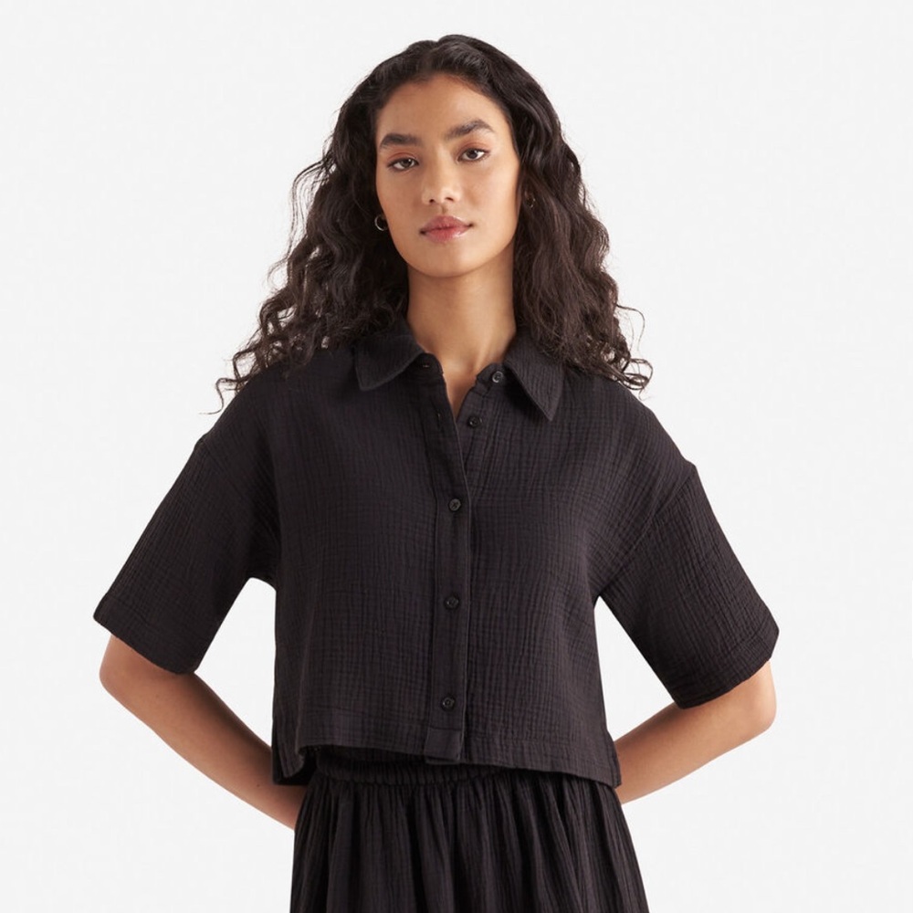 Roots Isla Cotton Gauze Black Women's Cropped Shirt